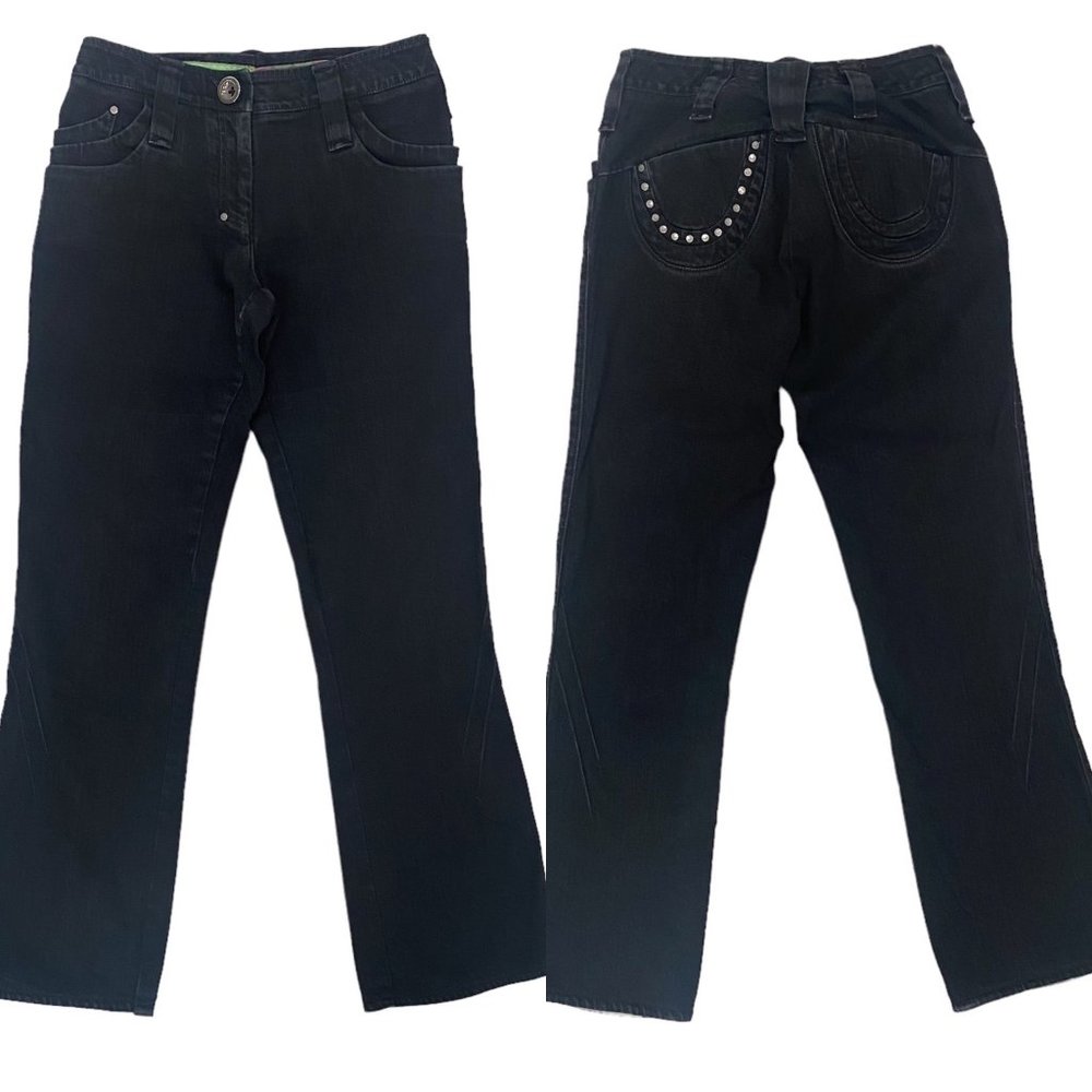 Vintage Ghg Mid-Rise Straight Leg Studded Pocket Jeans In Black Denim Size 29